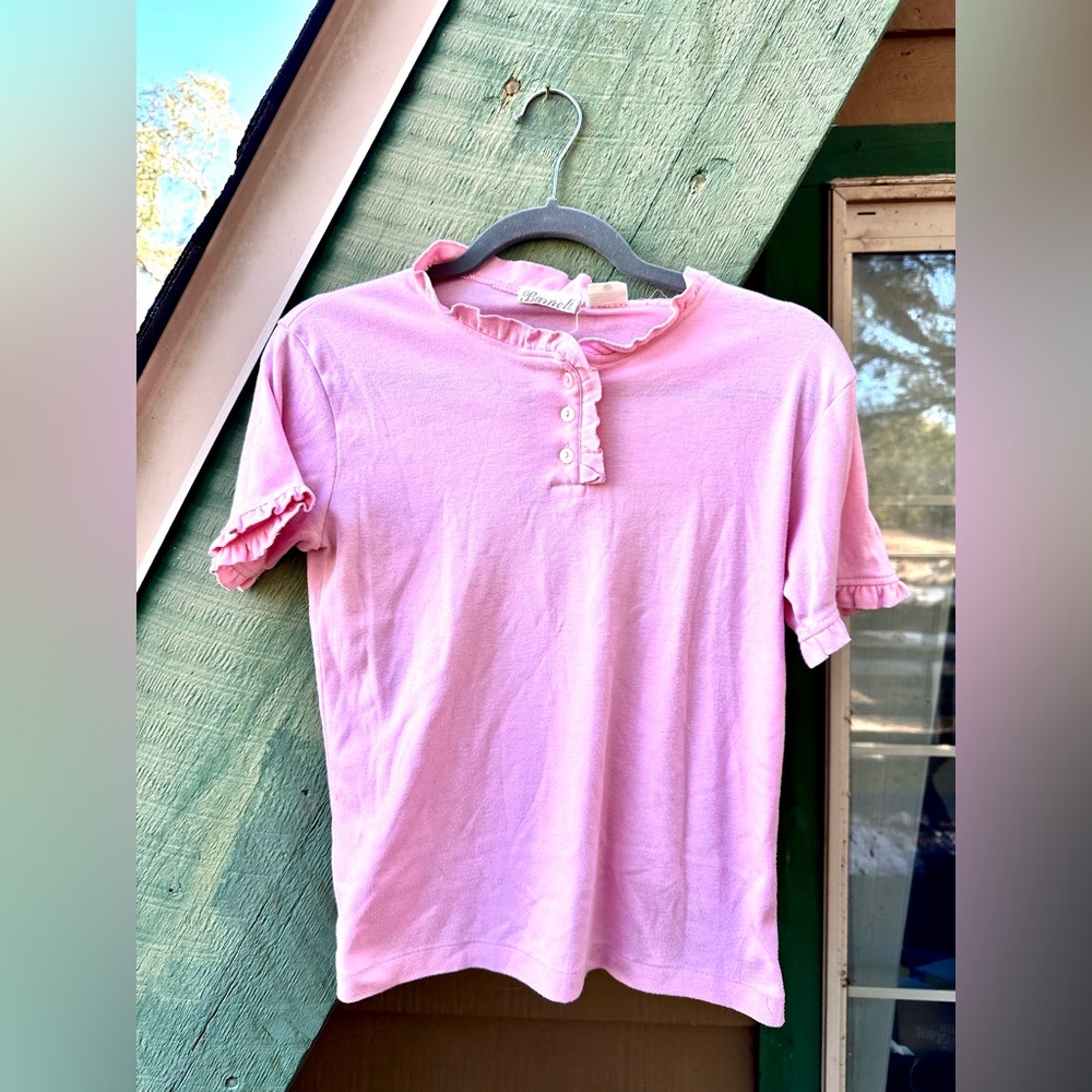 Cute Light Pink Ruffle Collar Henley Knit Blouse